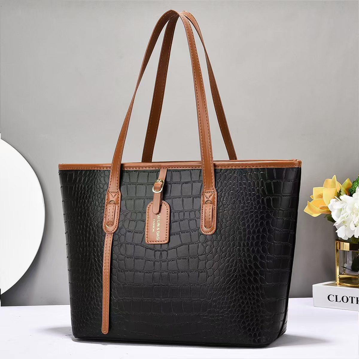 Croc-Effect PU Tote Bag – Large Women’s Shoulder Bag, Best-Selling Cross-Border Style