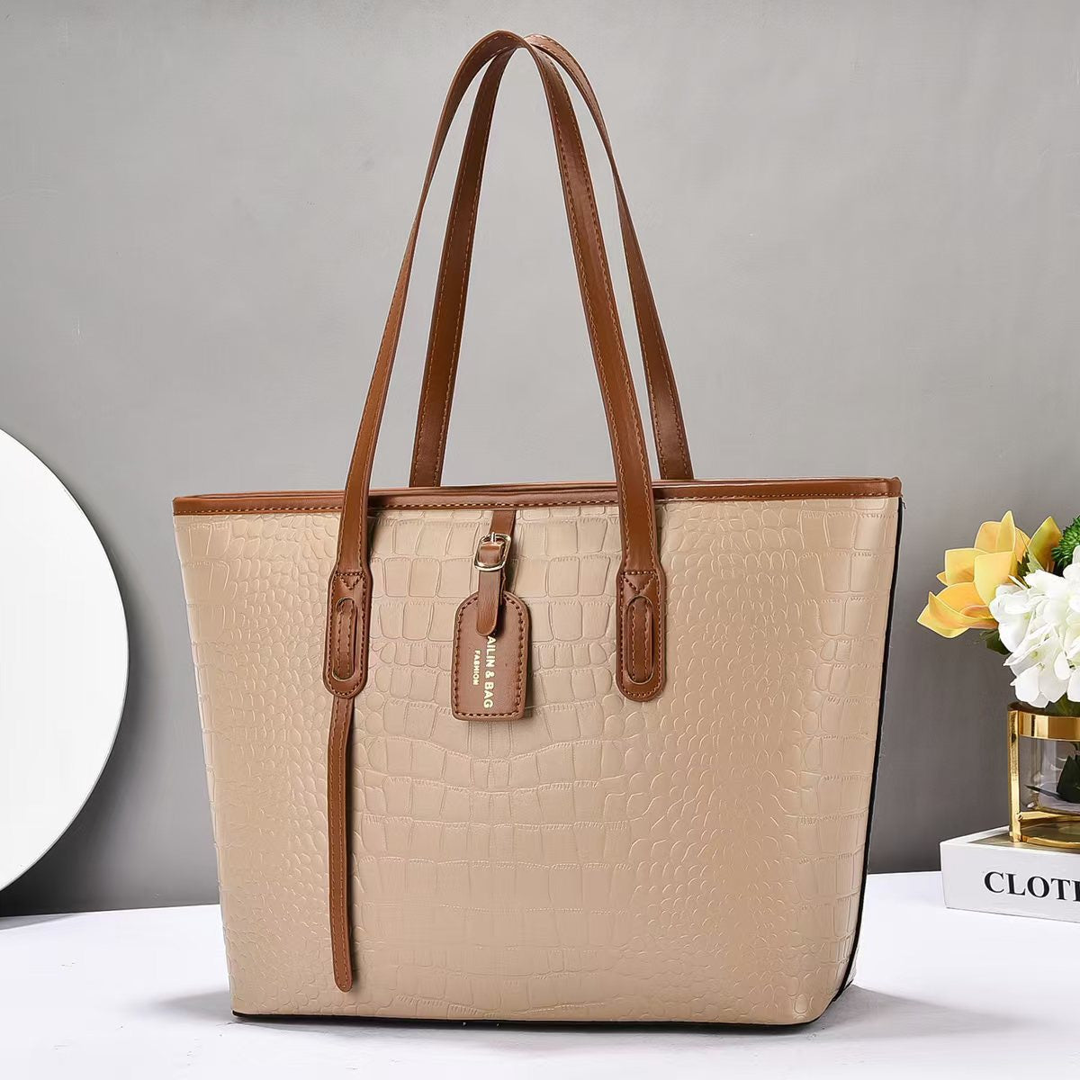 Croc-Effect PU Tote Bag – Large Women’s Shoulder Bag, Best-Selling Cross-Border Style
