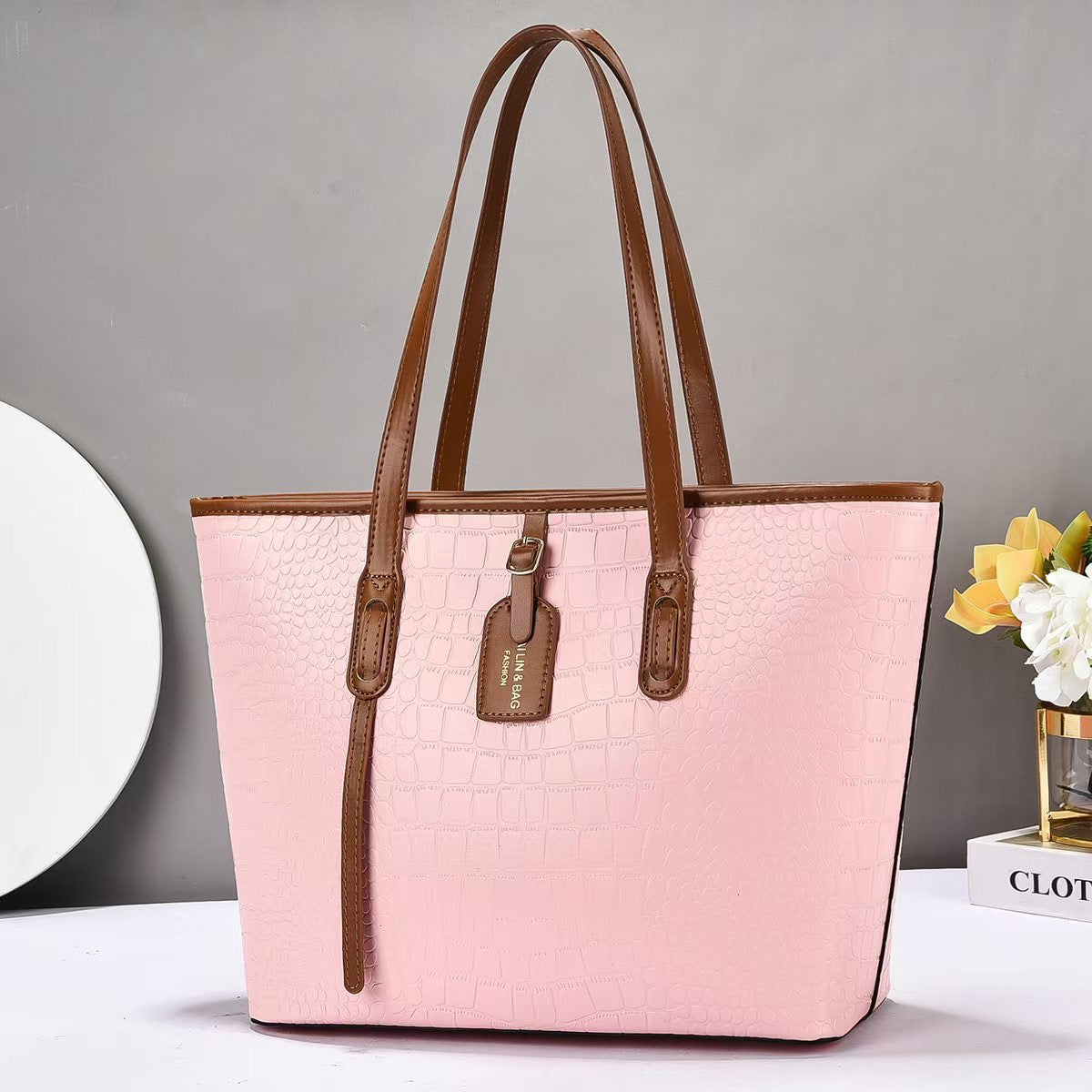 Croc-Effect PU Tote Bag – Large Women’s Shoulder Bag, Best-Selling Cross-Border Style