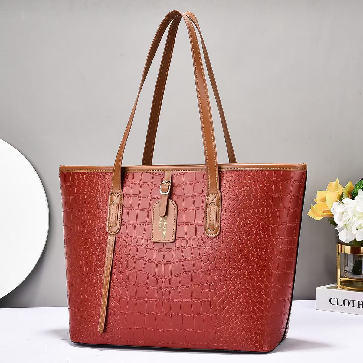 Croc-Effect PU Tote Bag – Large Women’s Shoulder Bag, Best-Selling Cross-Border Style