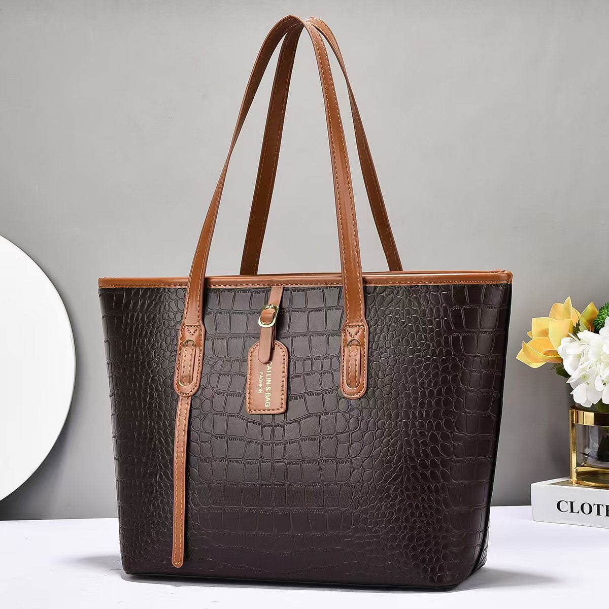 Croc-Effect PU Tote Bag – Large Women’s Shoulder Bag, Best-Selling Cross-Border Style